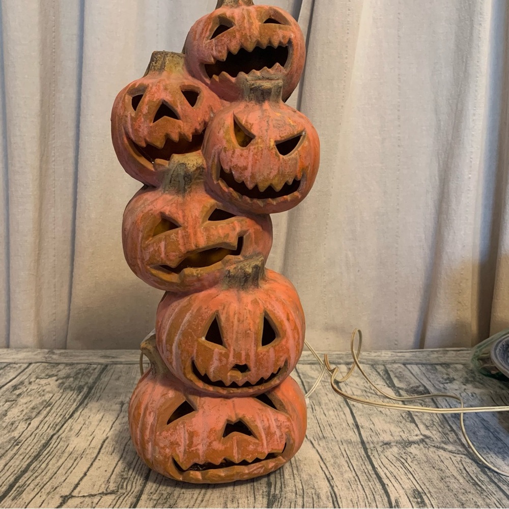 Trendmaster Vintage Pumpkin Stack Lighted Old School JOL Jack O Lantern